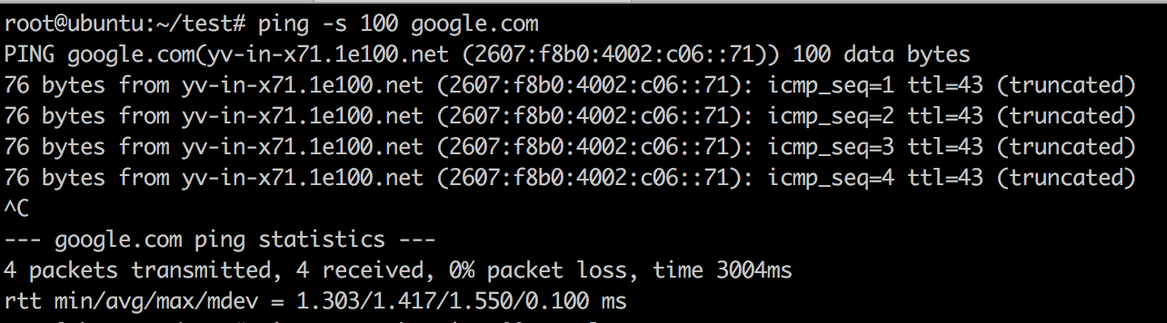 Ping Packet Size Example