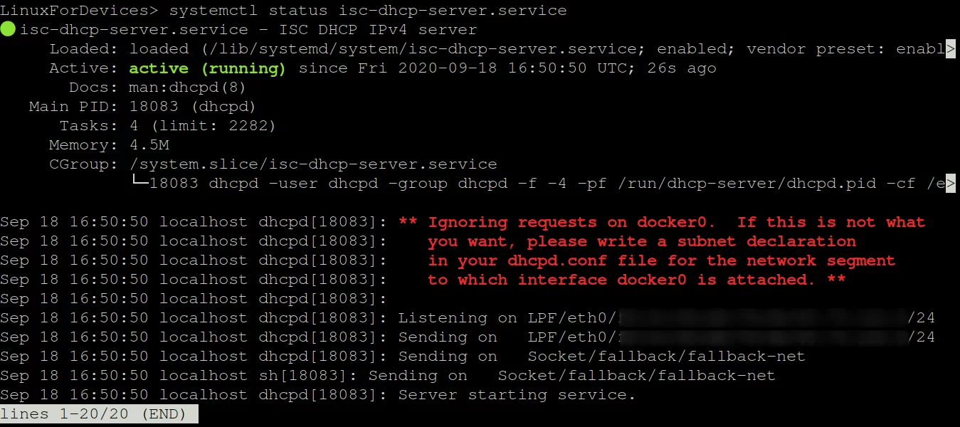  Status des DHCP-Servers