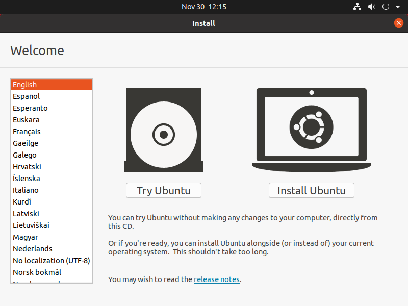 Ubuntu Installation Screen