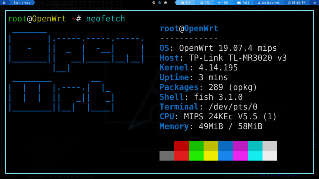 Neofetch Output On OpenWRT Running on TL-MR 3020