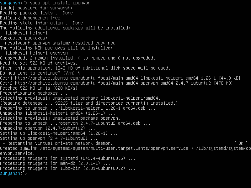 Installing OpenVPN server on Ubuntu Using Apt Command