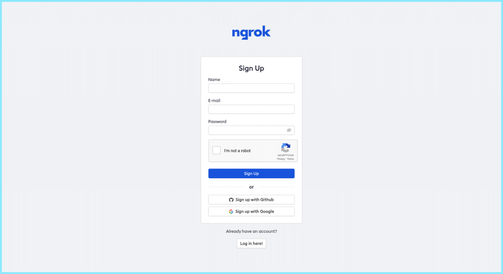 Ngrok Sign Up Page