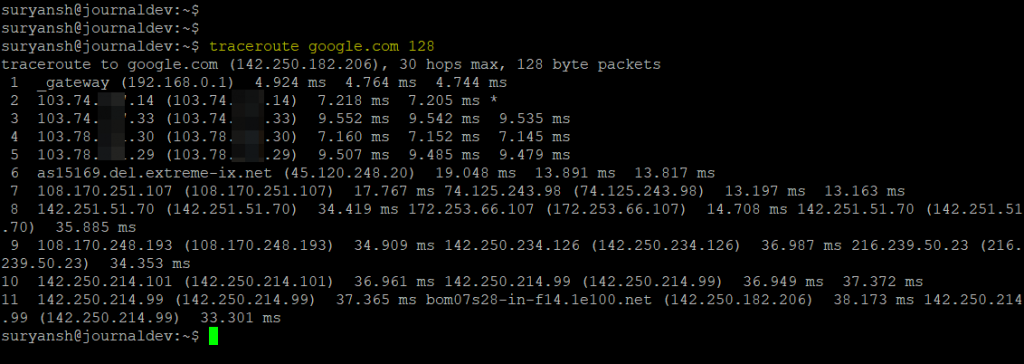 Traceroute Command With Specific Probe Packet Size