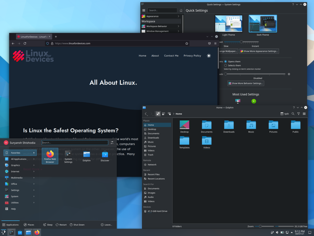 KDE Plasma Desktop On System Running KDE Neon