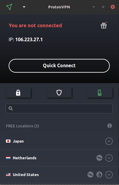 ProtonVPN GUI Server Connect
