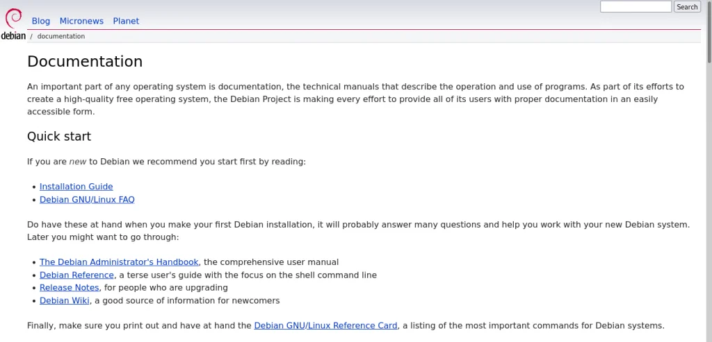 Official Debian Documentation Page