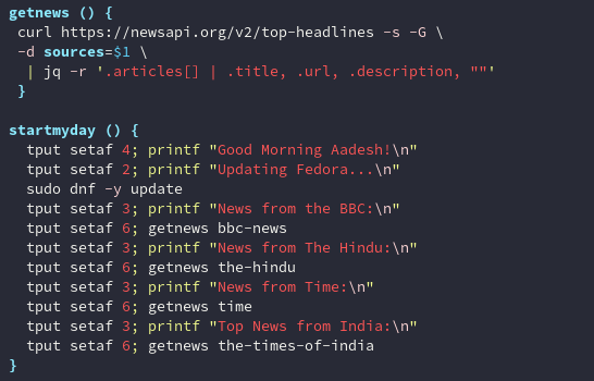 My custom Code for News (without the API key), it also updates my system.