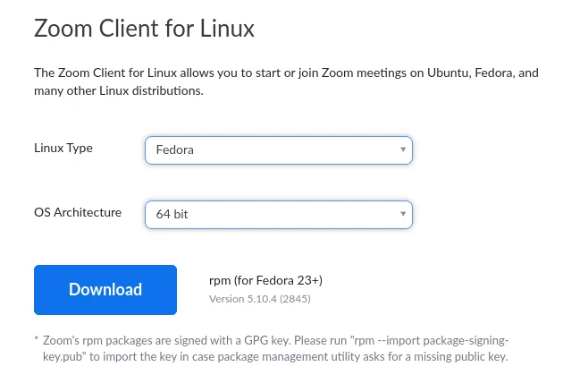 Download Zoom For Fedora