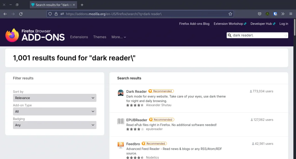 Search Results For Dark Reader Extension