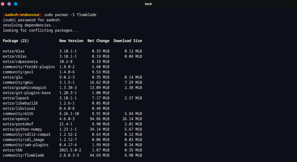 Installing Flowblade On Arch Linux