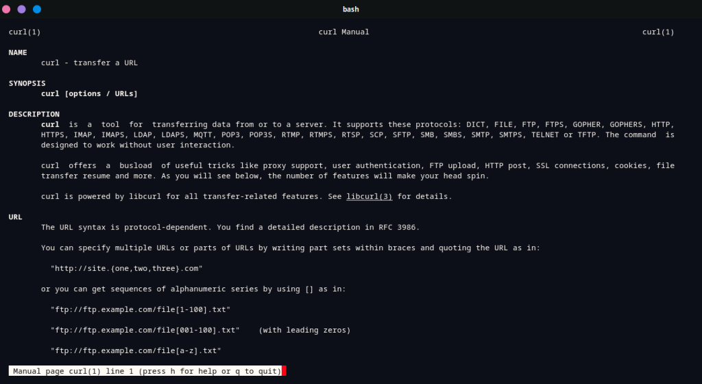 Manual Page Of The Curl Command