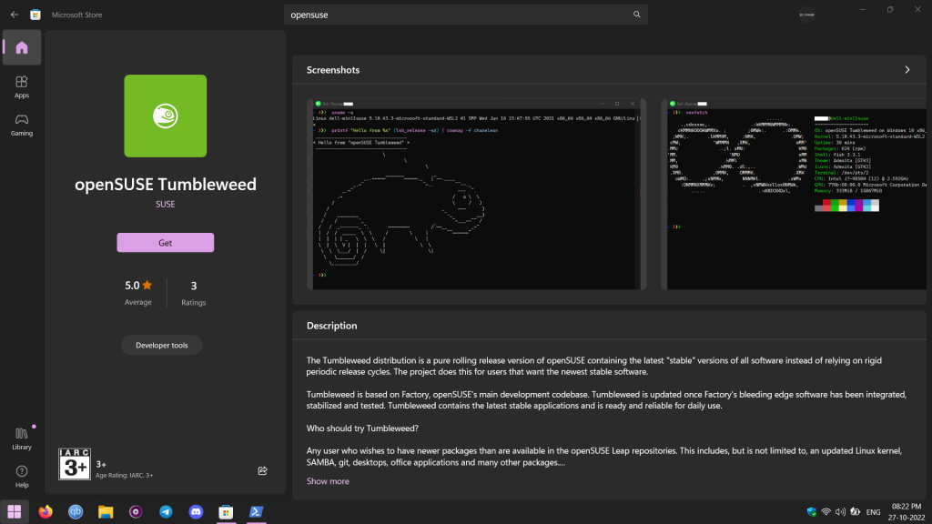 Installing OpenSUSE From The Windows Store