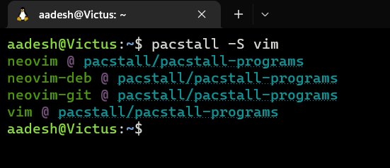 Searching For VIm Using Pacstall