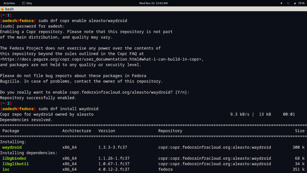 Enable COPR Repository And Install Waydroid