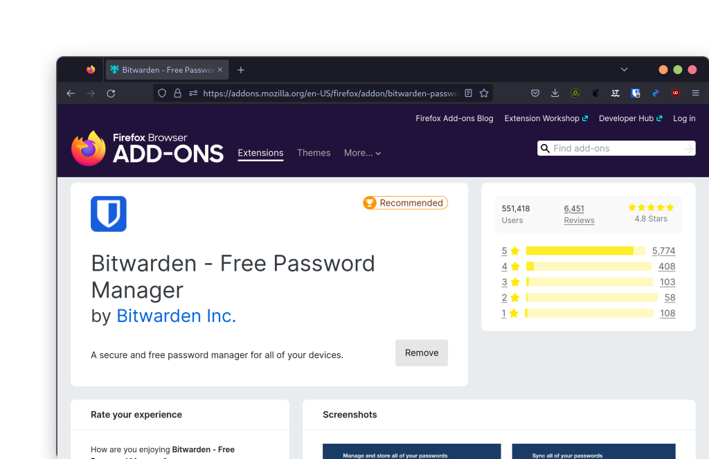 Install The Bitwarden Extension From AddOn Store