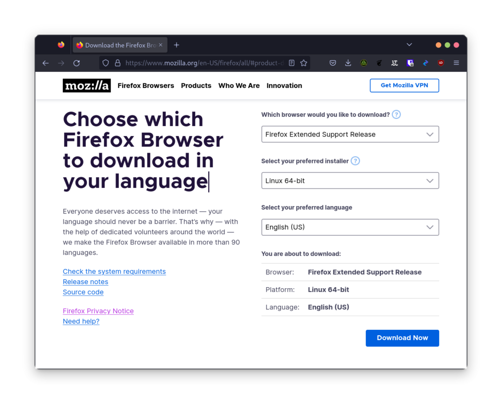 Download Firefox ESR Tarball From The Official Website