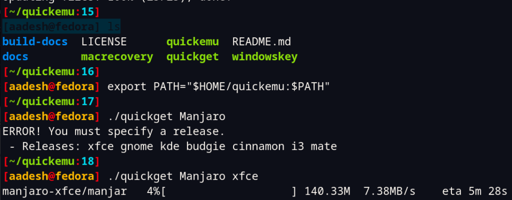 Downloading Manjaro XFCE Using QuickEMU