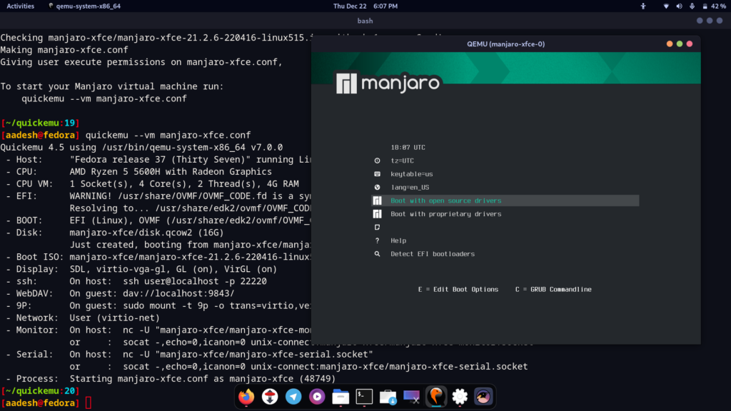 Manjaro XFCE Running Directly From The Terminal