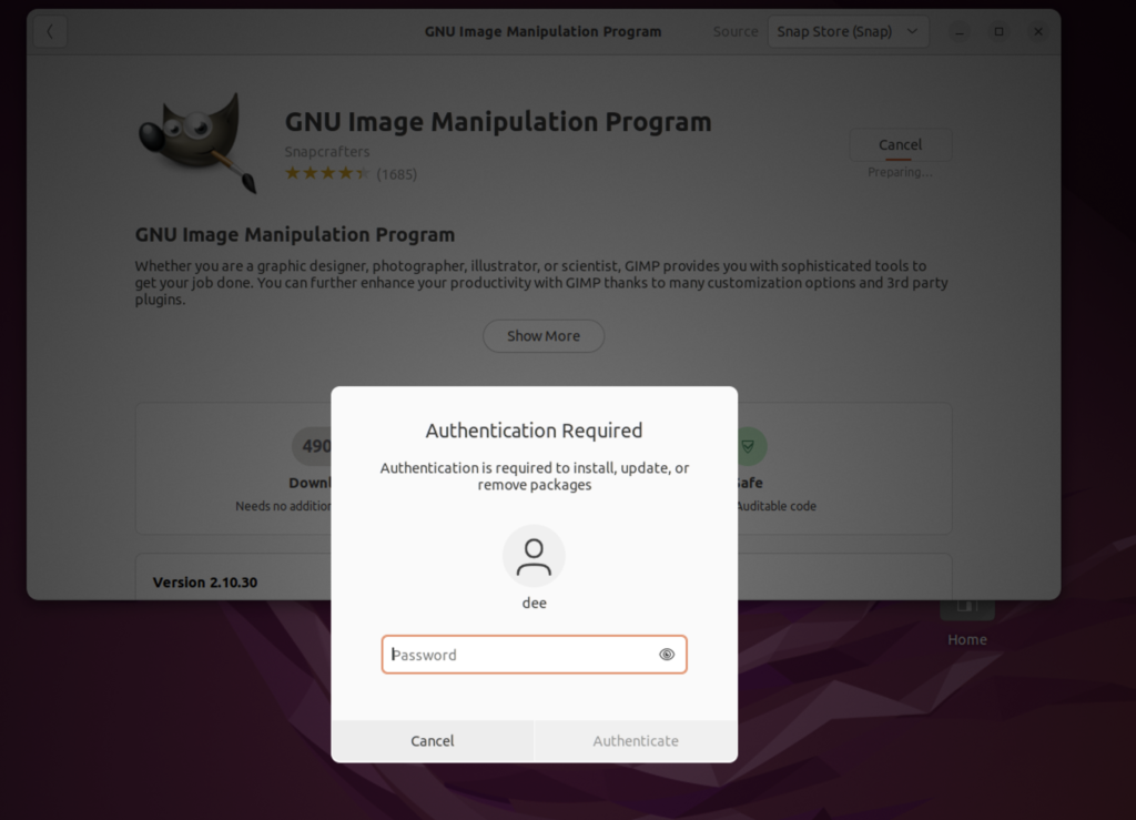 GIMP Installation Authentication