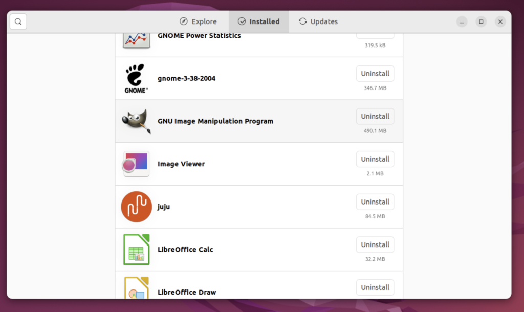 Installed Section In Ubuntu Software Center