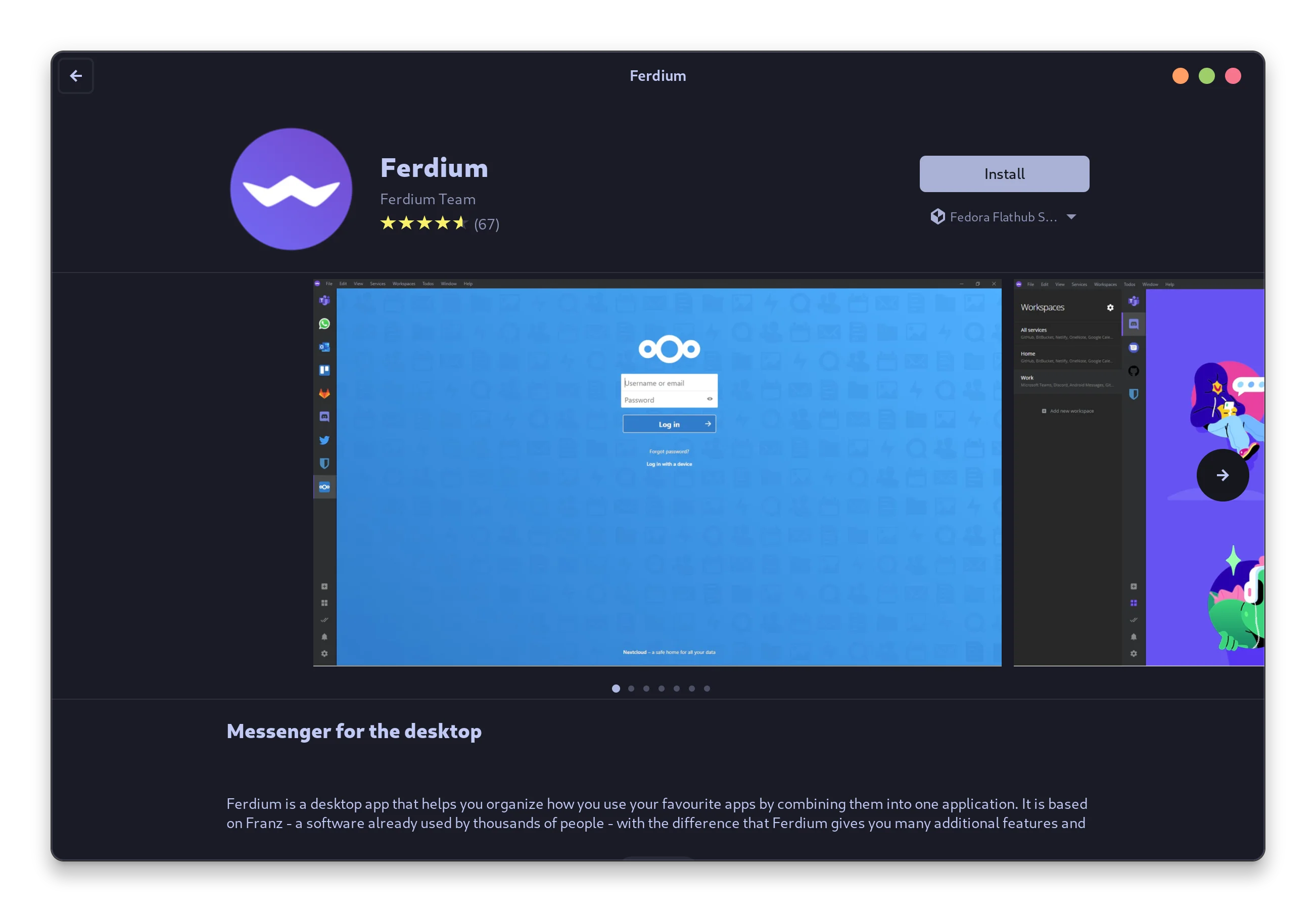 Installazione di Ferdium tramite GNOME Software Store