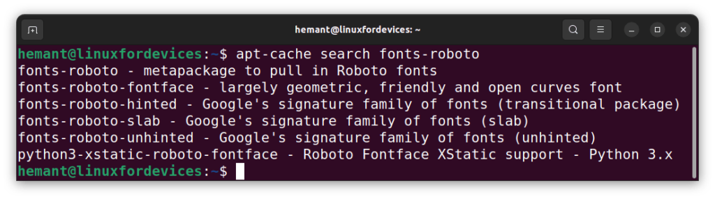 Apt Search Fonts Roboto