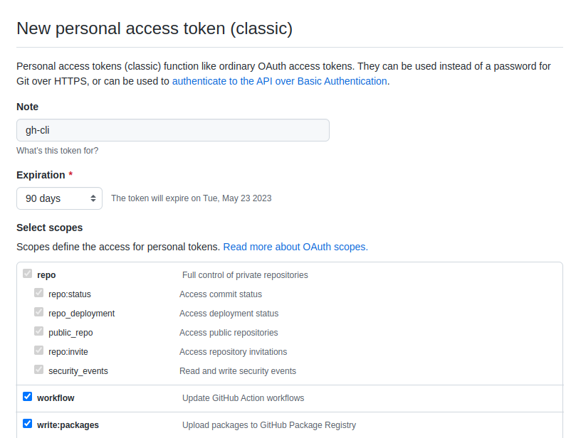 New Personal Access Token
