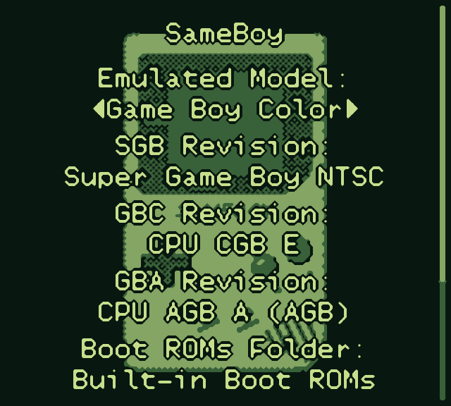 Various Emulation Options Available In Sameboy