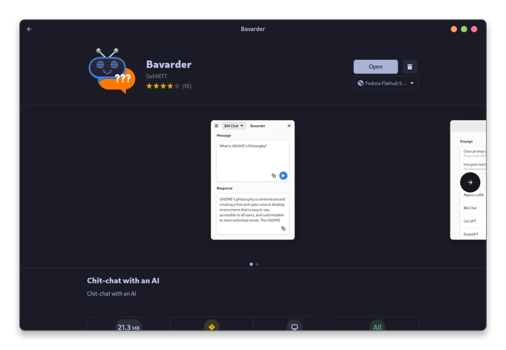 Bavarder Can Also Be Installed From The GUI App Store