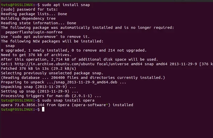 install Opera As Snap Package Through Terminal