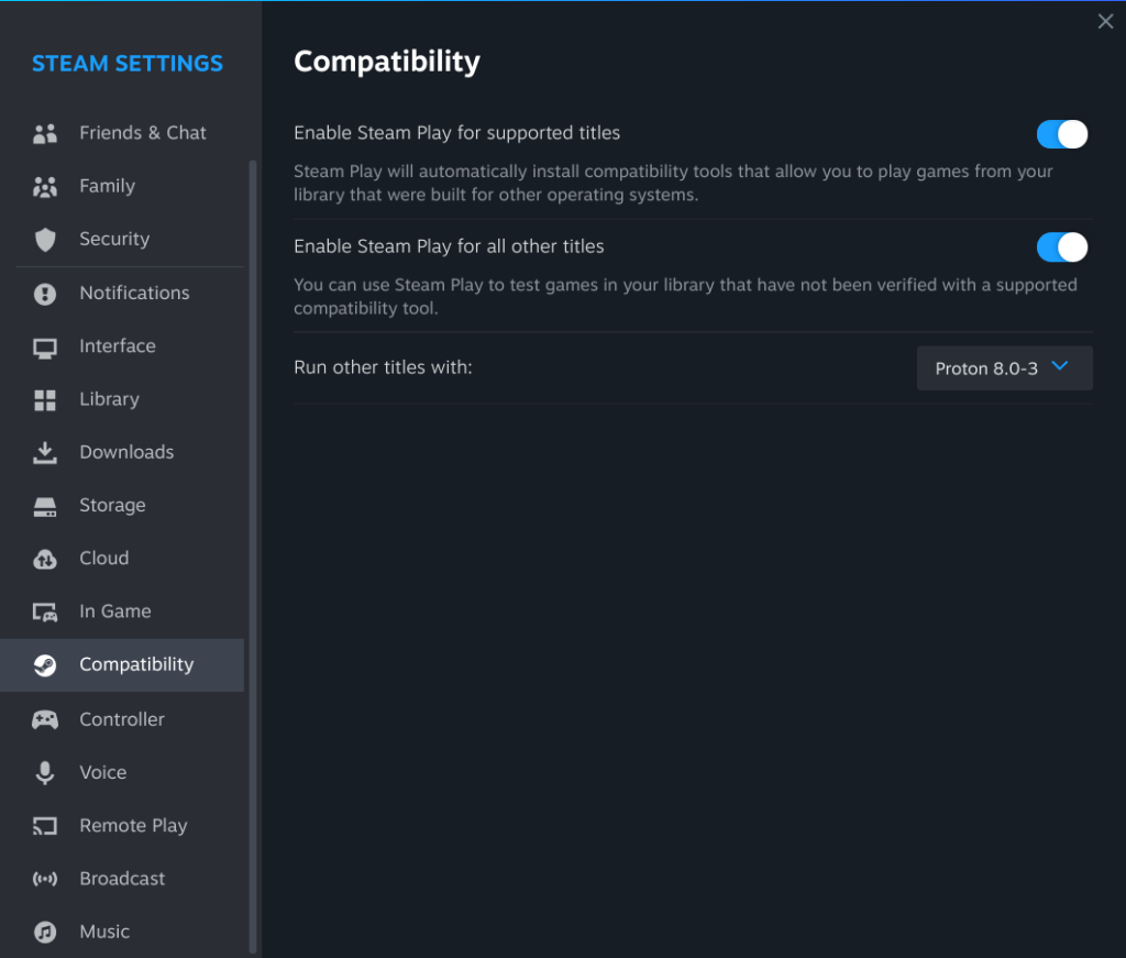 Enable Proton Compatibility Layer From Steam Settings