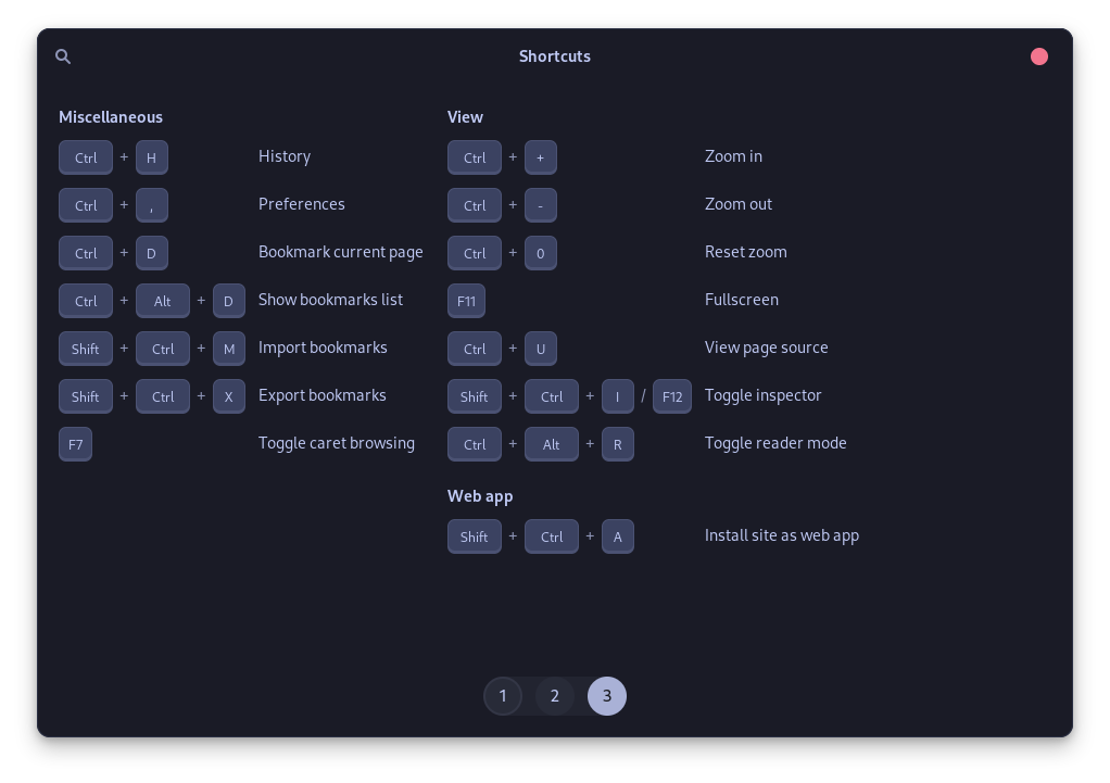 Keyboard Shortcuts Available In Epiphany