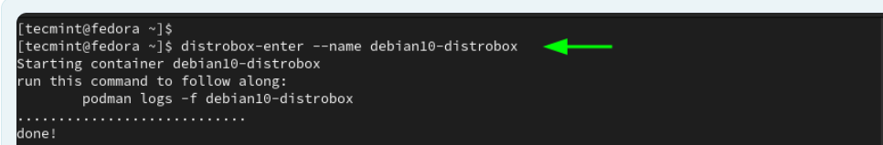 Access Distrobox container using ci