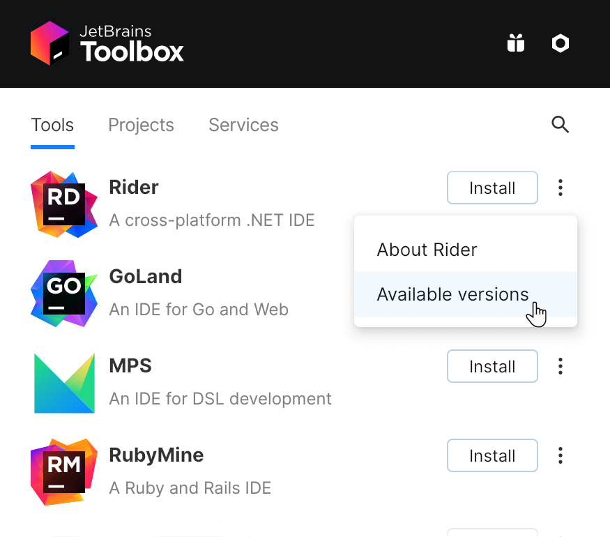 Rider ToolBox App from JetBrains