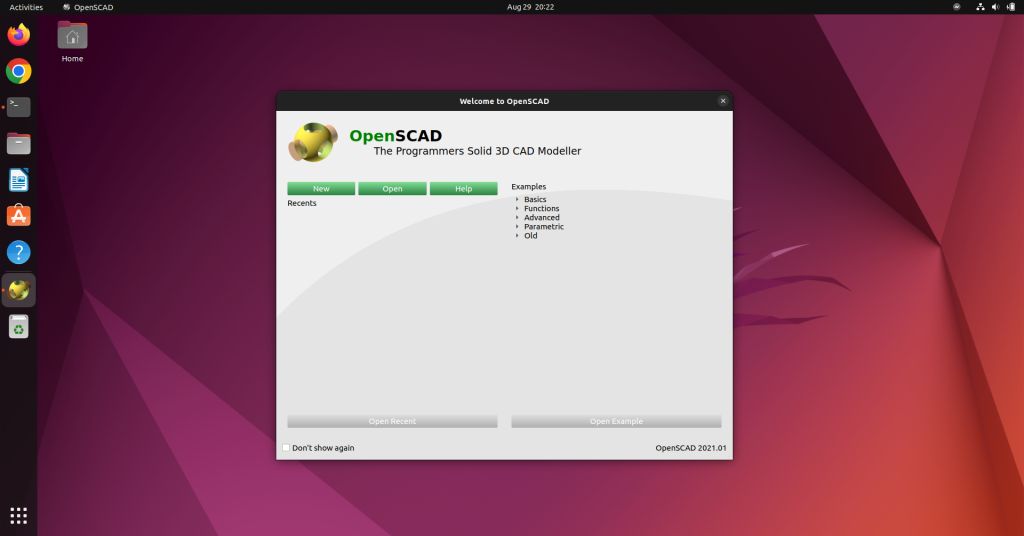 OpenSCad Welcome Screen
