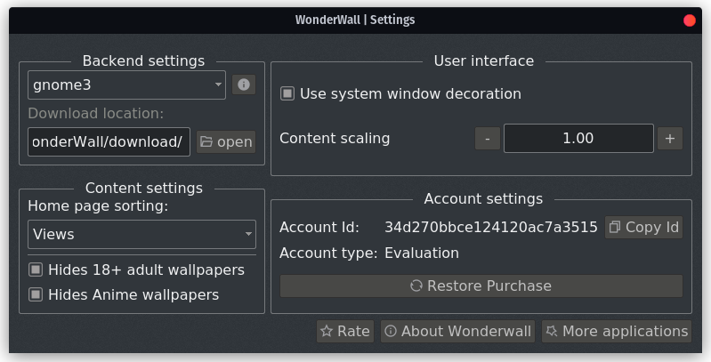 Wonderwall Settings