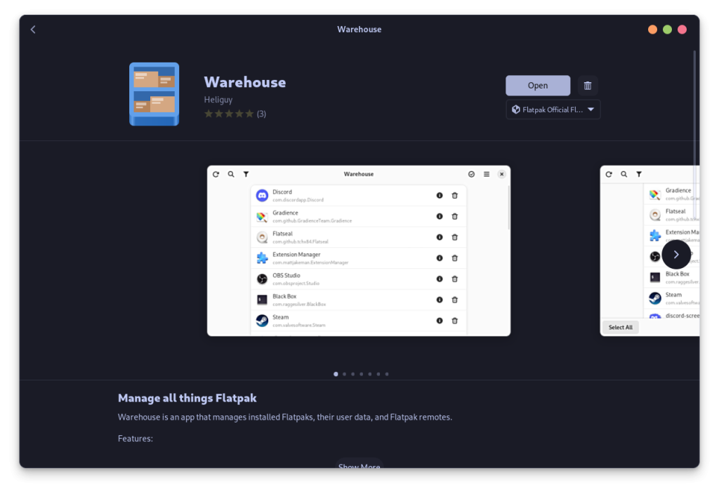 Warehouse Application In The GNOME Software Store