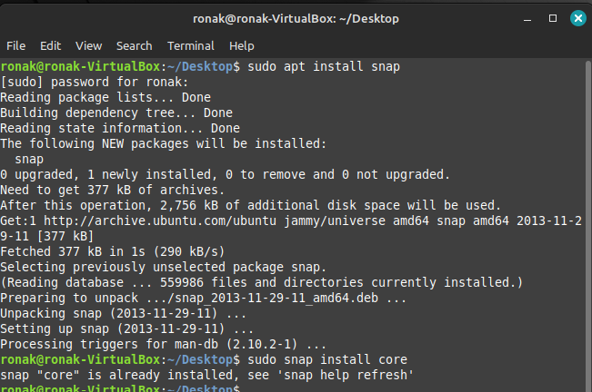Installing Snap And Core Package