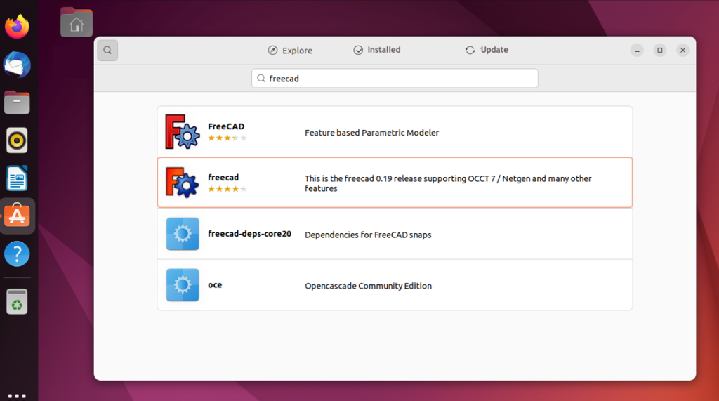 Search For FreeCAD In Ubuntu Software Management