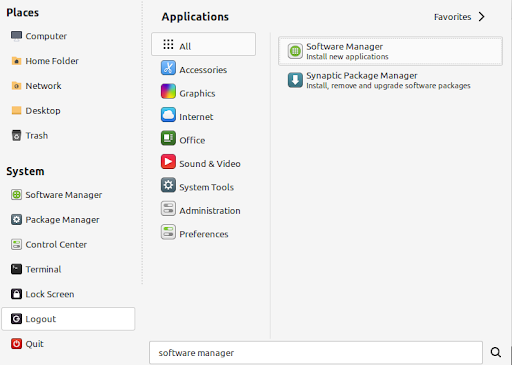Open Software Manager From App Menu